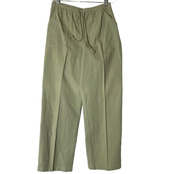 Erika Women's Drawstring Cotton Pants Olive Green Size 5 Wide Leg Cotton - Picture 2 of 11